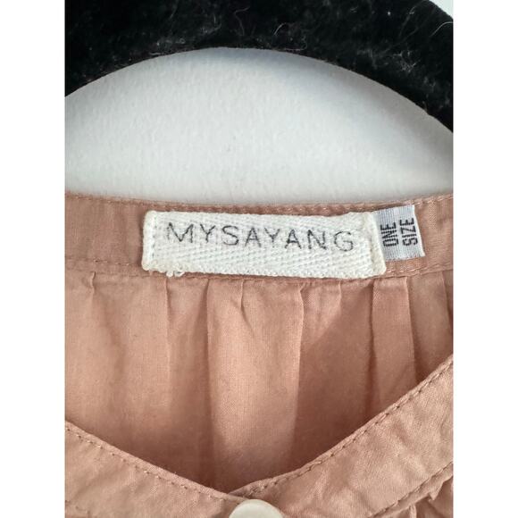 MYSAYANG Handmade 100% Cotton Button Front Blouse One Size Tan - Picture 8 of 8